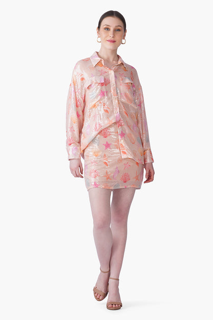 Set of 6 Peach Sequinned Shores Short Skirt(S, M & L)