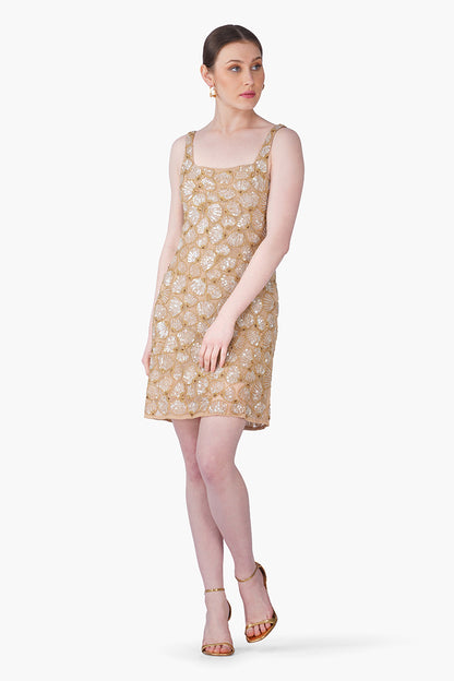 Golden Shell Glam Embroidered Short Dress