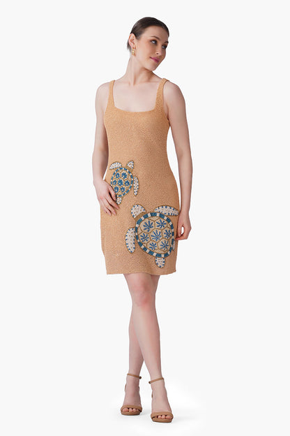 Ocean Turtle Embroidered Bodycon Dress