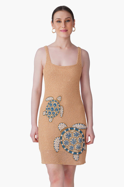 Ocean Turtle Embroidered Bodycon Dress