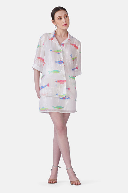 Set of 6 Salt And Sea Sequenced Fish Printed Shirt(S, M & L)