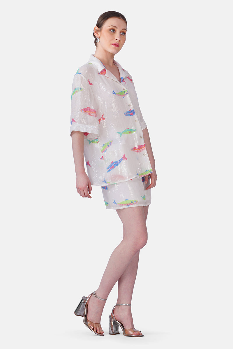 Set of 6 Salt And Sea Sequenced Fish Printed Shirt(S, M & L)