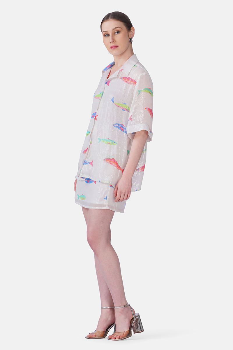 Set of 6 Salt And Sea Sequenced Fish Printed Shirt(S, M & L)