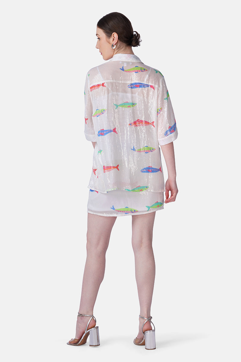 Set of 6 Salt And Sea Sequenced Fish Printed Shirt(S, M & L)