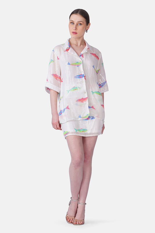 Set of 6 Salt And Sea Sequenced Fish Printed Skirt(S, M & L)