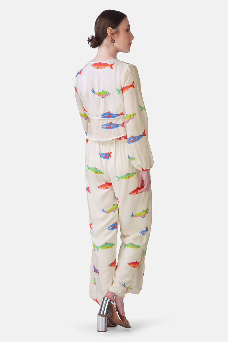 Set of 6 Hand-Drawn Fish Printed Crop Top (S, M & L)