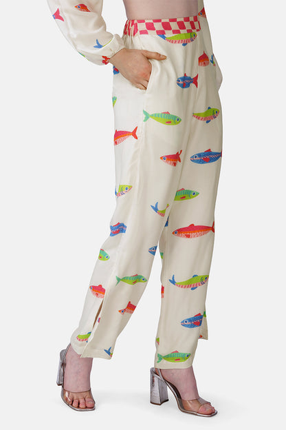 Set of 6 Hand-Drawn Fish Printed Pants(S, M & L)