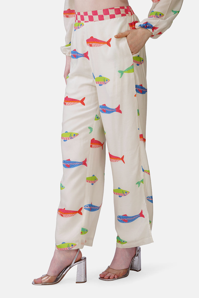 Set of 6 Hand-Drawn Fish Printed Pants(S, M & L)