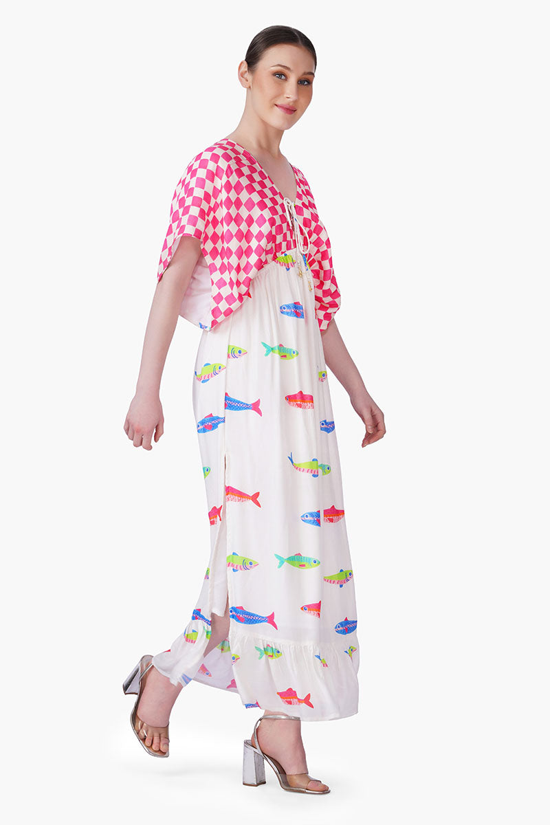 Set of 6 Hand-Drawn Fish Printed Maxi Dress(S, M & L)