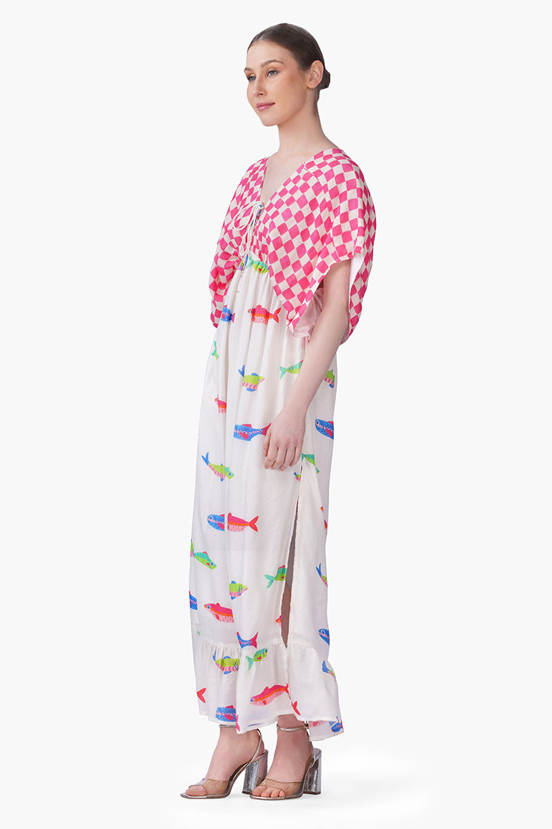Set of 6 Hand-Drawn Fish Printed Maxi Dress(S, M & L)