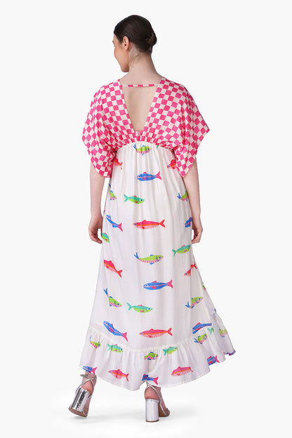 Set of 6 Hand-Drawn Fish Printed Maxi Dress(S, M & L)