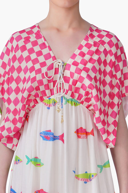 Set of 6 Hand-Drawn Fish Printed Maxi Dress(S, M & L)