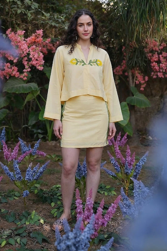 Set of 6 Lemonade Embroidered Yellow Flared Top(S, M & L)