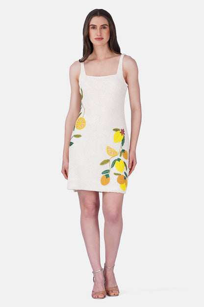 Lemon Bloom Beaded Bodycone Short Dress