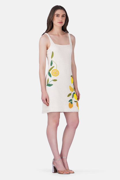 Lemon Bloom Beaded Bodycone Short Dress
