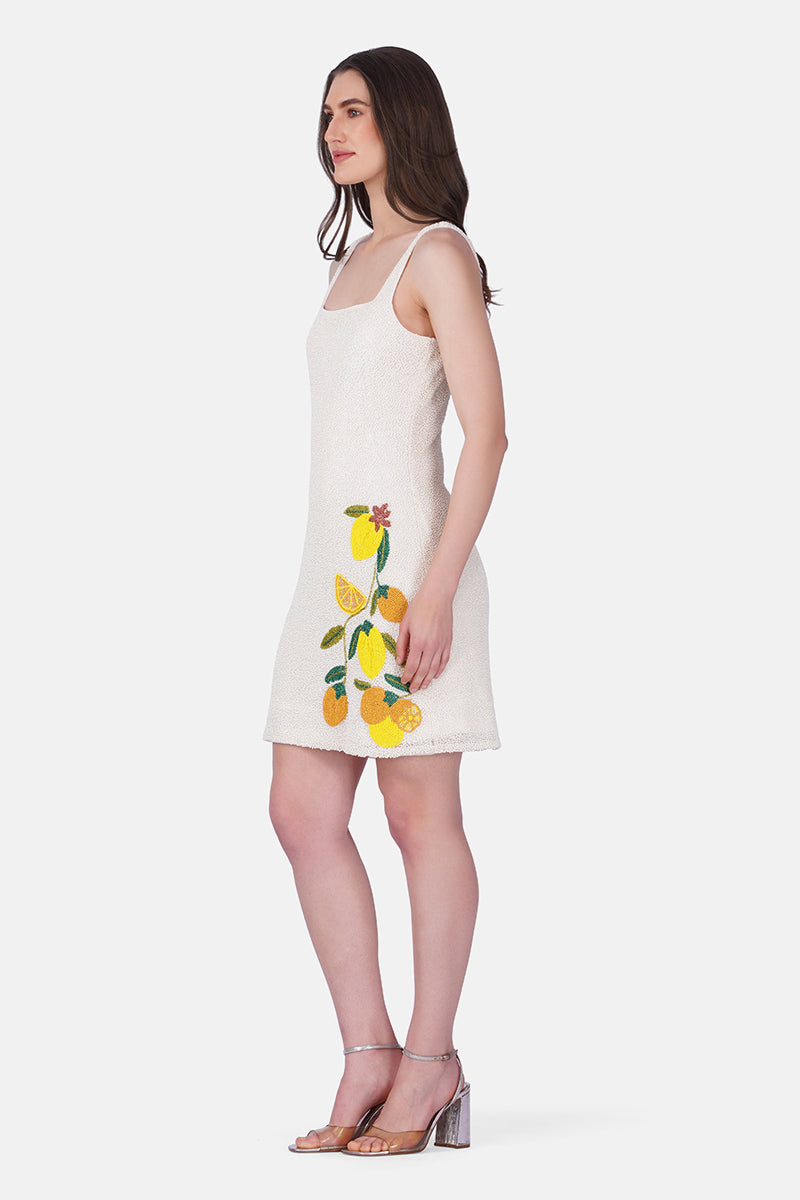 Lemon Bloom Beaded Bodycone Short Dress