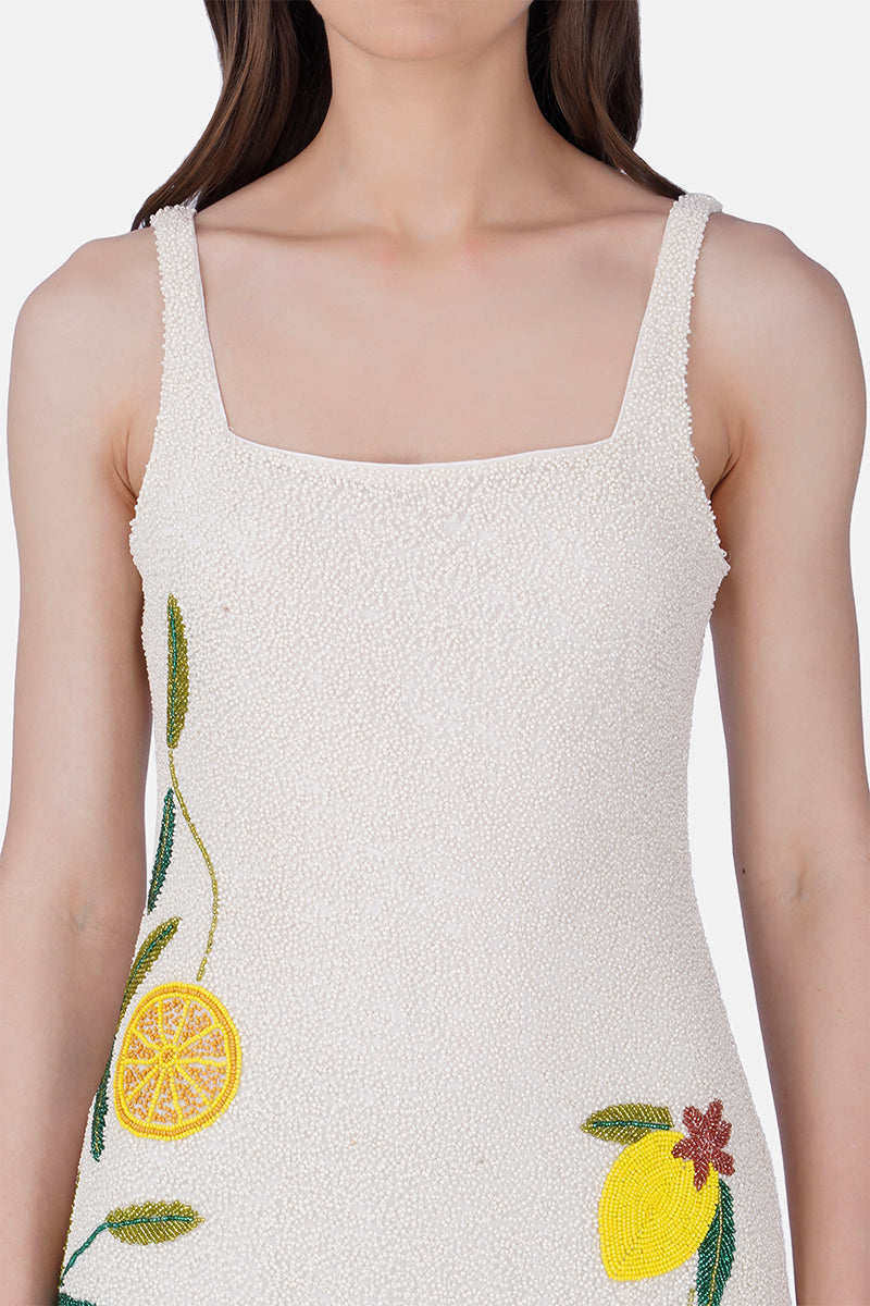 Lemon Bloom Beaded Bodycone Short Dress