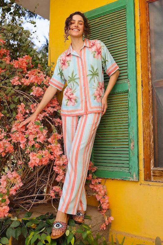 Set of 6 Scarlet Hibiscus Print Shirt (S, M & L)