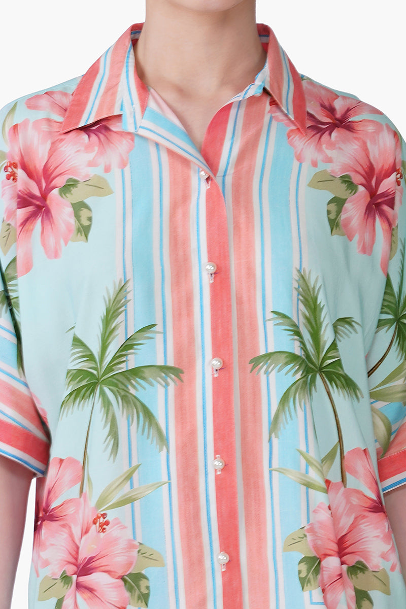 Set of 6 Scarlet Hibiscus Print Shirt (S, M & L)