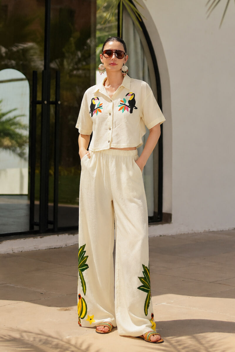 Set of 6 Toucan Carnival Embroidered Crop Shirt   (S, M & L)
