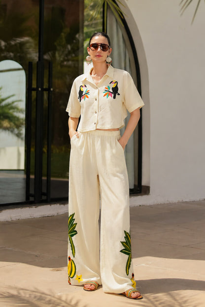 Set of 6 Toucan Carnival Embroidered Crop Shirt   (S, M & L)