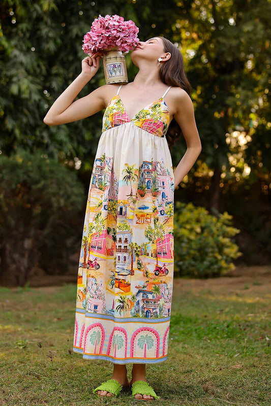 Set of 6 Summer Escape Vacation Print Long Dress(S, M & L)