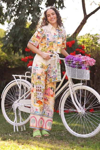 Set of 6 Summer Escape Vacation Print Crop Shirt(S, M & L)