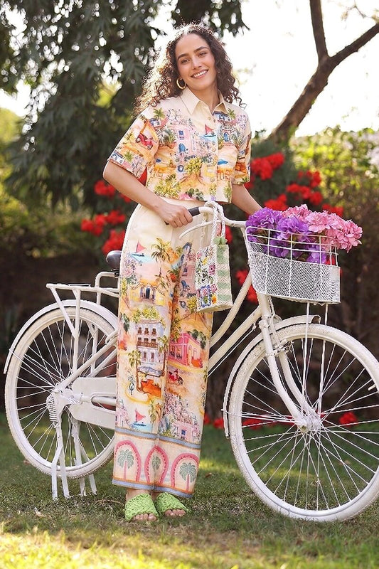 Set of 6 Summer Escape Vacation Print Crop Shirt(S, M & L)