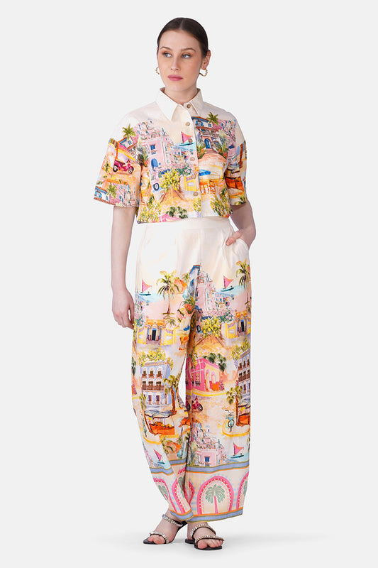 Set of 6 Summer Escape Vacation Print Crop Shirt(S, M & L)