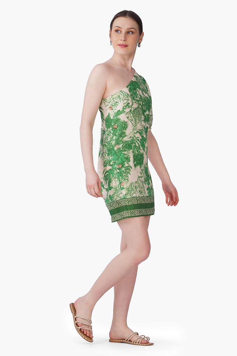 Set of 6 Green Forest Safari Print Short Dress (S, M & L)