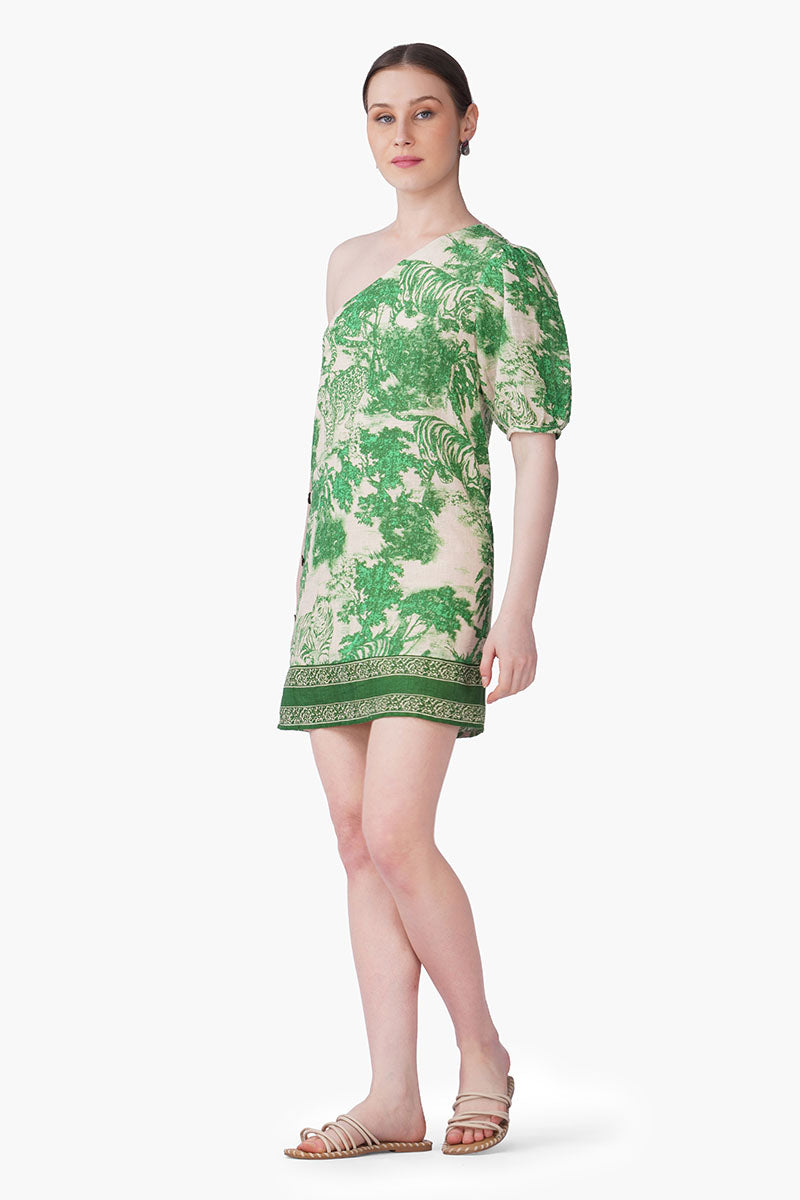 Set of 6 Green Forest Safari Print Short Dress (S, M & L)