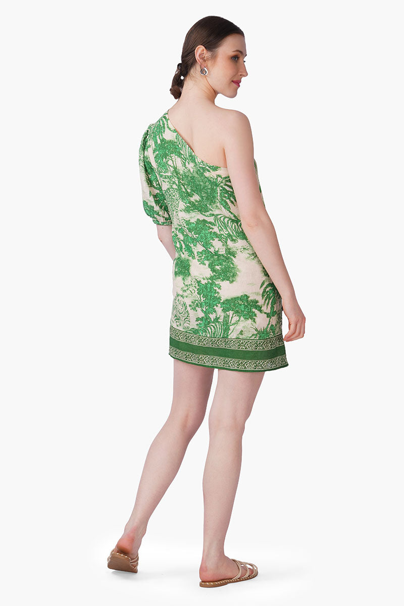 Set of 6 Green Forest Safari Print Short Dress (S, M & L)