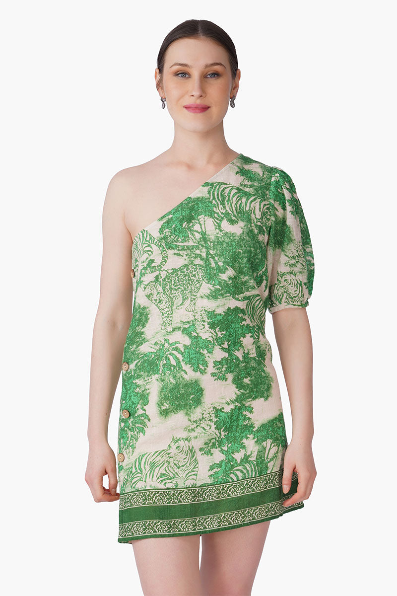 Set of 6 Green Forest Safari Print Short Dress (S, M & L)
