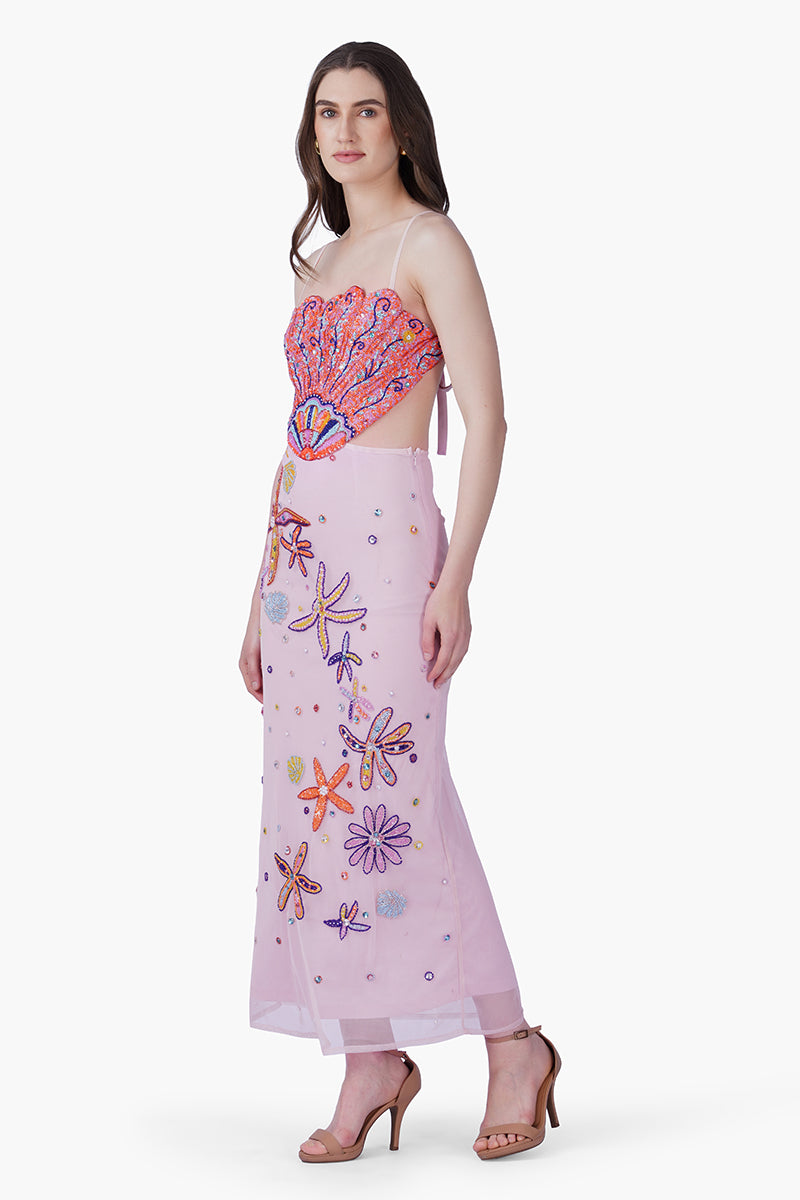 Multi Shell Blush Embellished Dress