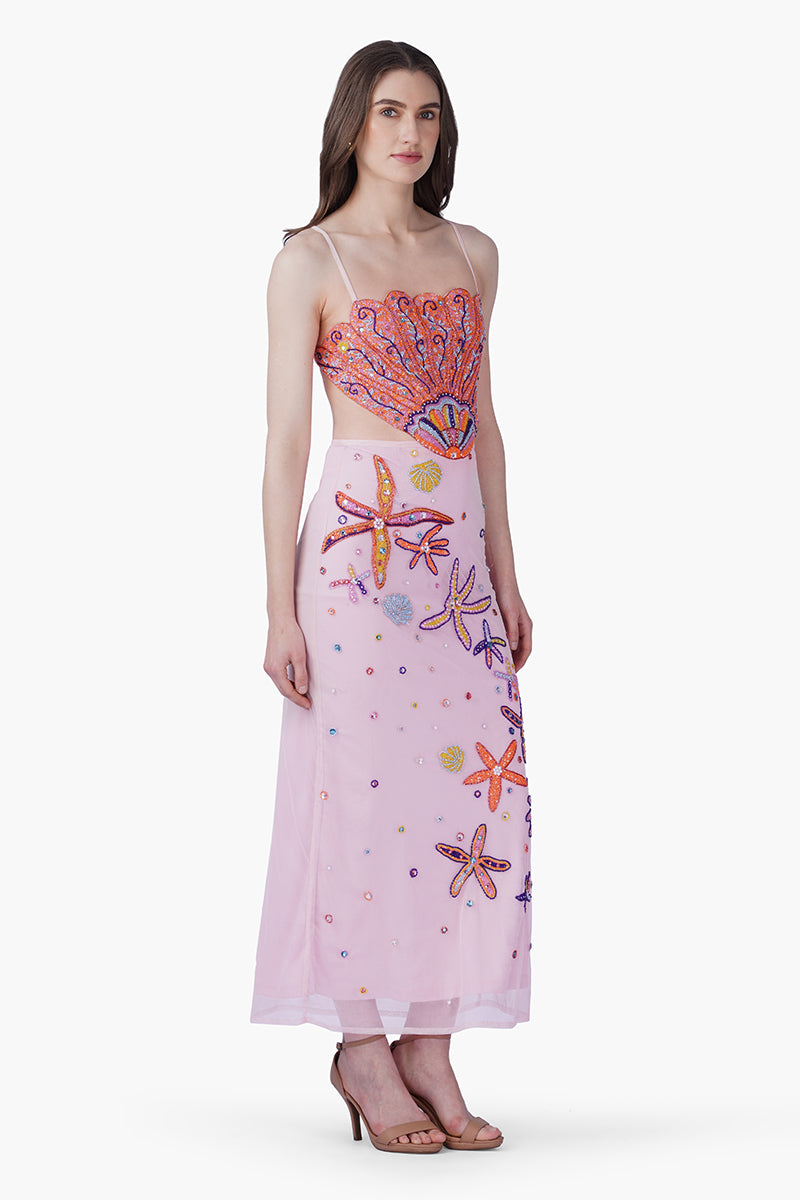 Multi Shell Blush Embellished Dress