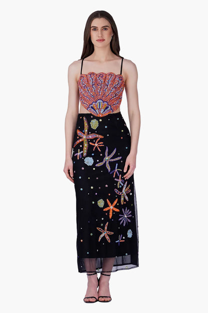 Multi Shell Black Embellished Dress