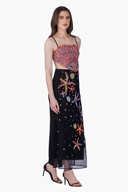 Multi Shell Black Embellished Dress
