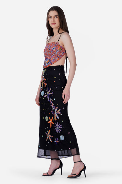 Multi Shell Black Embellished Dress