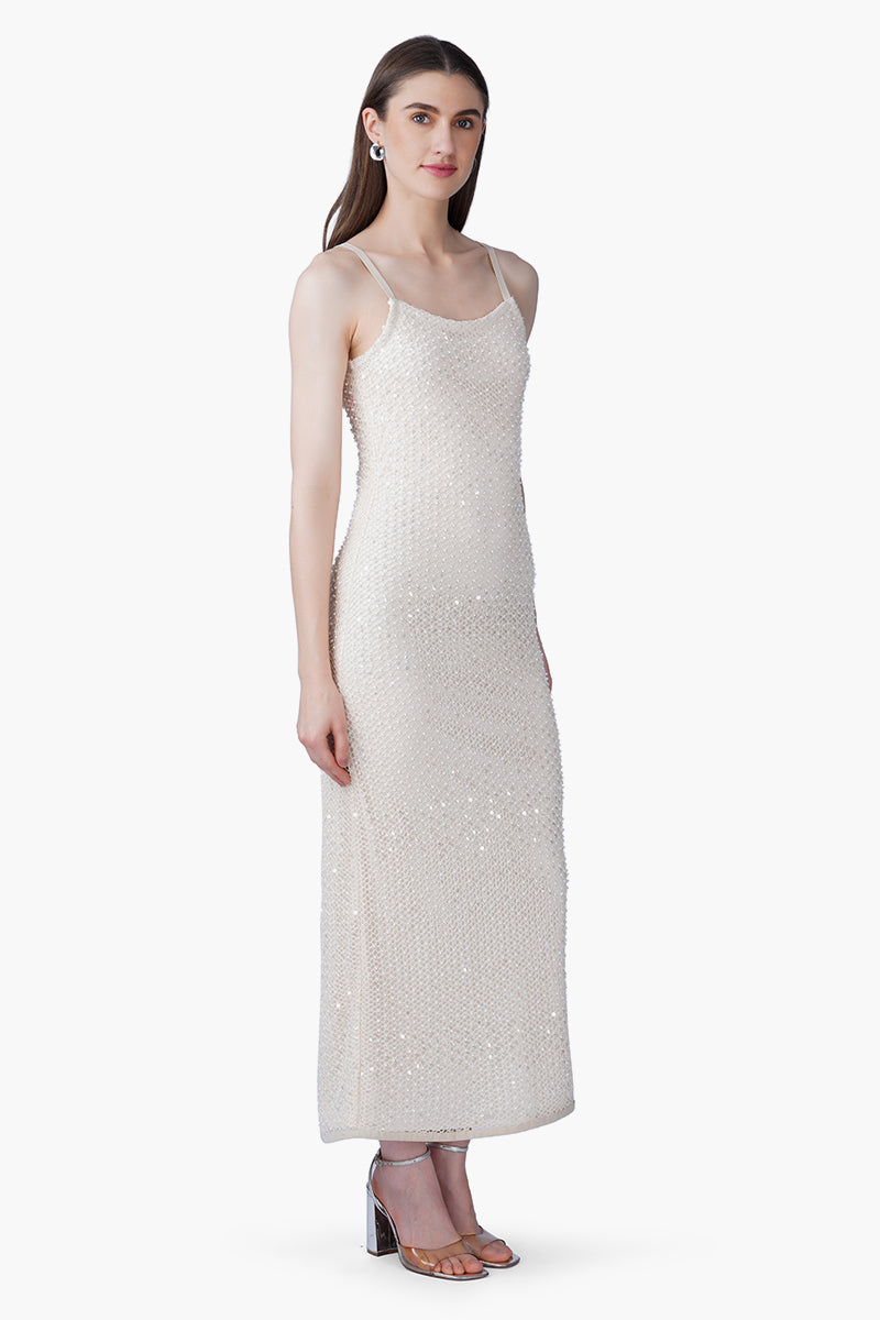 Set of 6 Silver Pearl Luxe Long-Length Dress with Lining (S, M & L)