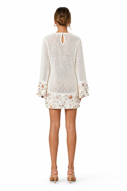 Set of 6 White Shell Embellished Couture Crochet Dress (S,M,L)