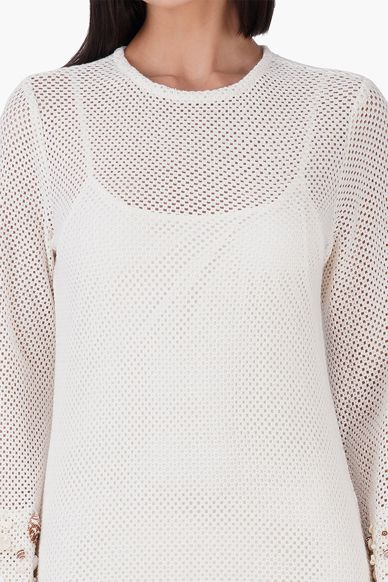 Set of 6 White Shell Embellished Couture Crochet Dress (S,M,L)