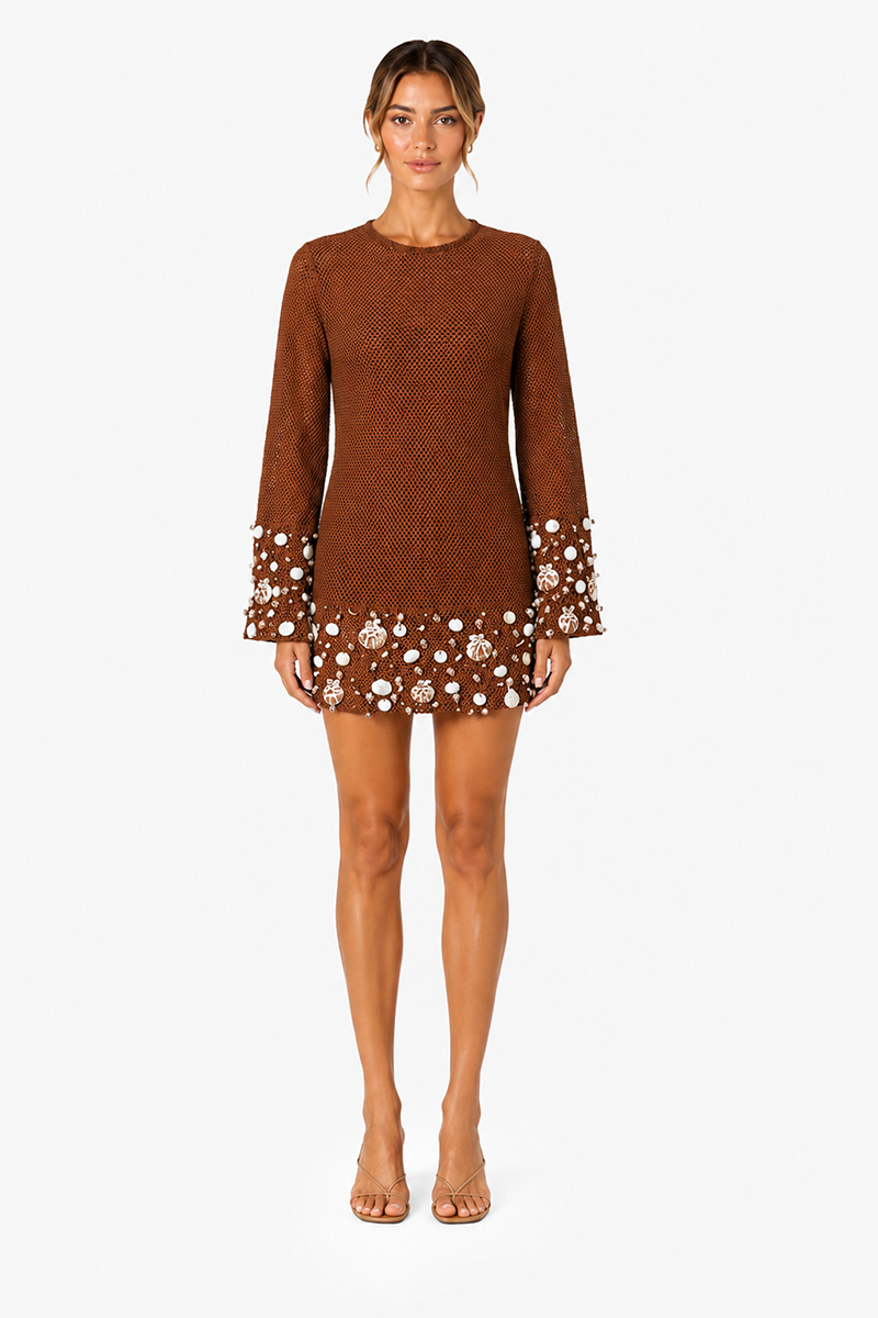 Set of 6 Cacao Shell Embellished Couture Crochet Dress (S,M,L)