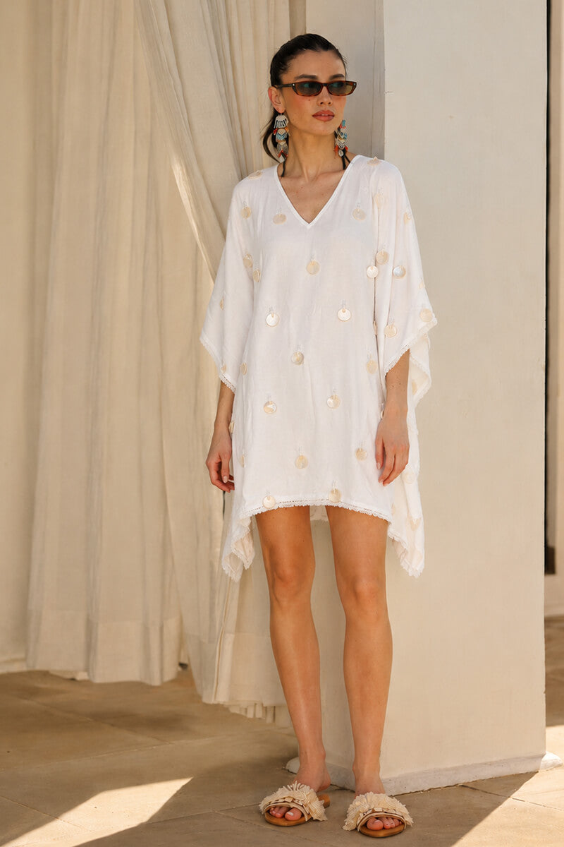 Set of 6 White Shell Cascade Short Kaftan (S,M,L)