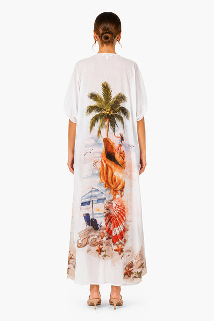 Set of 6 Artisan Coastal Print Embellished Cover Up (S,M,L)