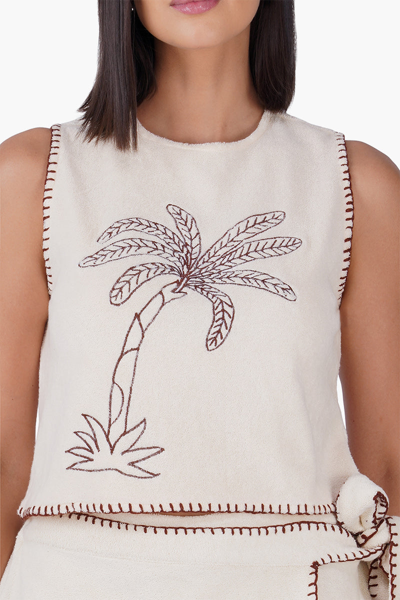 Set of 6 Palm Embroidered Seaside Terry Top (S,M,L)