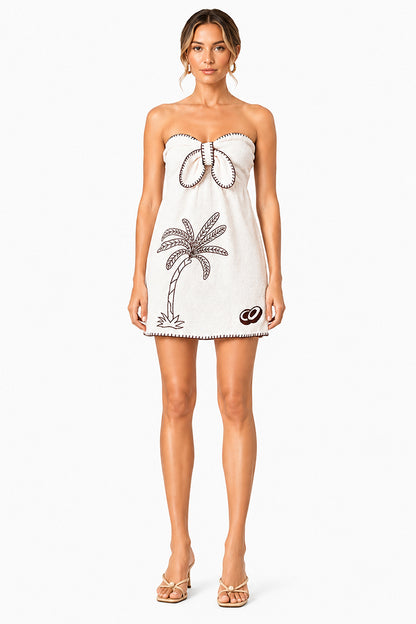 Set of 6 Palm Embroidered Seaside Terry Short Dress (S,M,L)