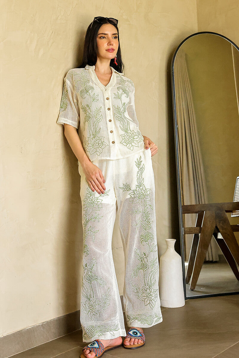 Set of 6 White Garden Muse Embroidered Lace Shirt (S,M,L)