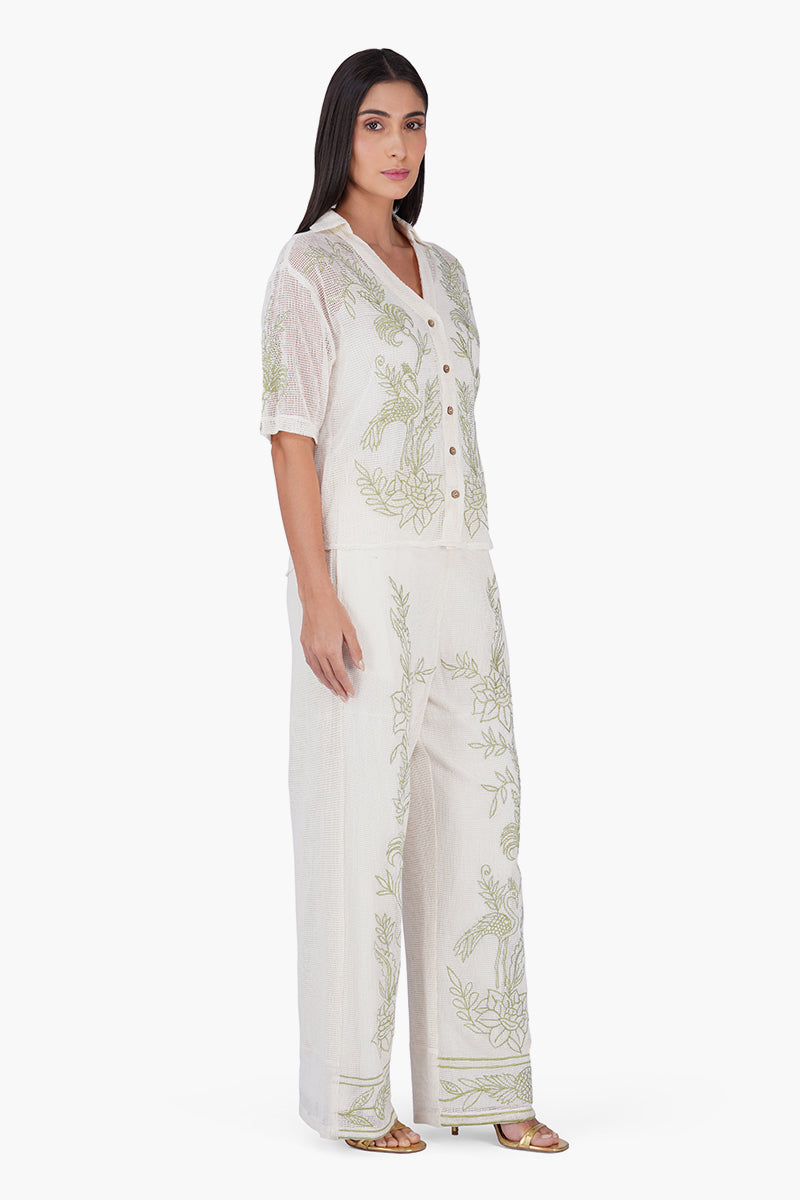 Set of 6 White Garden Muse Embroidered Lace Shirt (S,M,L)