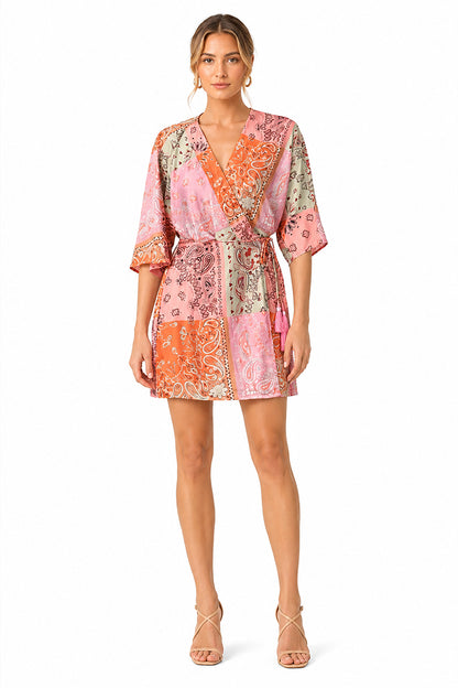 Set of 6 Prism Paisley Bandana Print Wrap Dress (S,M,L)