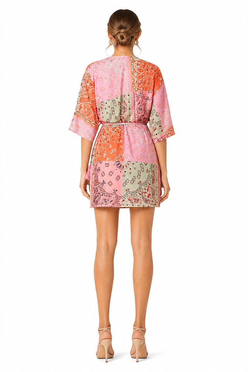 Set of 6 Prism Paisley Bandana Print Wrap Dress (S,M,L)